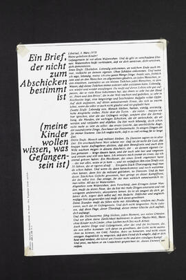 Ein Brief, der nicht zum Abschicken bestimmt ist. (Meine Kinder wollen wissen, was Gefangensein ist)