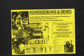 Solidarität mit AsylbewerberInnen und AusländerInnen. Kundgebung und Demo. (gelb)