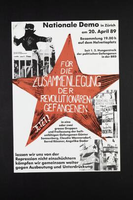 Für die Zusammenlegung der revolutionären Gefangenen, jetzt! Freilassung der haftunfähigen Gefangenen Günter Sonnenberg, Claudia Wannersdorf, Bernd Rössner, Angelika Goder. Nationale Demo