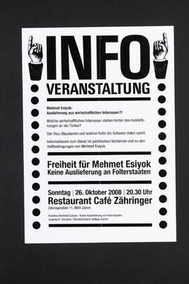 Infoveranstaltung. Mehmet Esiyok: Auslieferung aus wirtschafltichen Interessen?