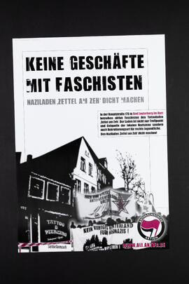 Keine Geschäfte mit Nazis. Naziladen 'Zettel am Zeh' dicht machen
