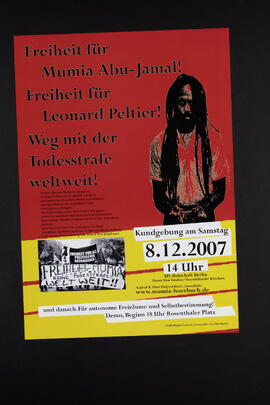 Freiheit für Mumia Abu-Jamal. Freiheit für Leonard Peltier. Weg mit der Todesstrafe weltweit.