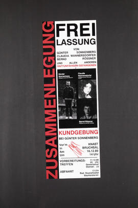 Zusammenlegung - Freilassung von Günter Sonnenberg, Claudia Wannersdorfer, Bernd Rössner […] Kundgebung 16.12.1989 Knast Bruchsal