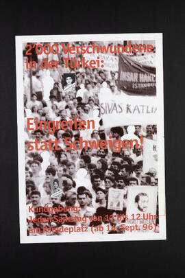 2000 Verschwundene in der Türkei: Eingreifen statt Schweigen! Kundgebung: jeden Samstag am Paradeplatz