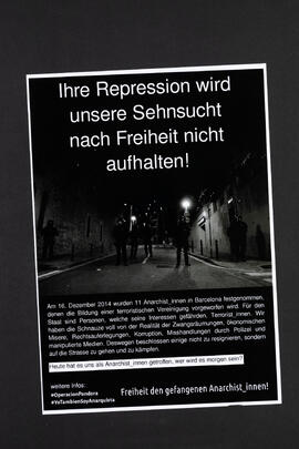 Ihre Repression wird unsere Sehnsucht nach Freiheit nicht aufhalten! Freiheit den gefangenen Anarchist_innen in Barcelona