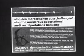 Stop den mörderischen Ausschaffungen. Samson Chukwu wurde am 1. Mai während der versuchten Ausschaffung getötet. Demonstration