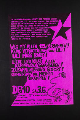Demo SA, 3.6.. Weg mit allen 129a Verfahren! Keine Verurteilung von Uli ! Uli muss raus! Zusammenlegung sofort!
