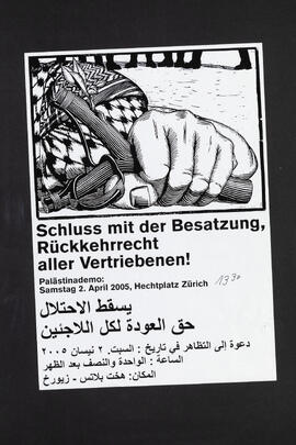 Schluss mit der Besatzung, Rückkehrrecht aller Vertriebenen! Demo. Besammlung Hechtplatz