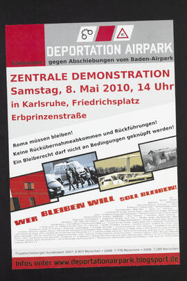 Deportation Airpark. Kampagne gegen Abschiebungen vom Baden-Airpark. Roma müssen bleiben! Demonstration