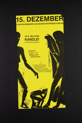 Uf d'bei fürs Kanzlei (Knieschoner empfohlen). Aufstand Kriech- und Bittgang der Kulturleichen. Besammlung Rennweg