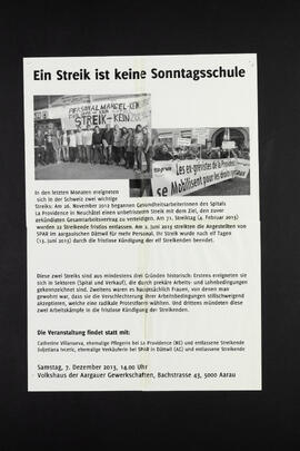 Ein Streik ist keine Sonntagsschule. Veranstaltung mit Catherine Villaneuva (La Providence, Neuenburg) und Svijetlana Ivcetic (SPAR, Dättwil)