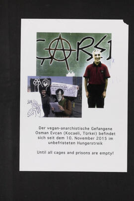 Der vegan-anarchistische Gefangene Osman Evcan (Kocaeli, Türkei) befindet sich seit dem 10. November 2015 im unbefristeten Hungerstreik