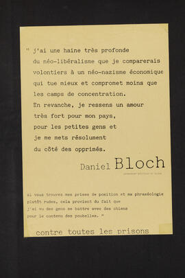 Daniel Bloch - prisonnier politique en Suisse