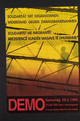 Solidarität mit MigrantInnen. Widerstand gegen Zwangsmassnahmen. Demo. FrauenLesben-Block an der Spitze