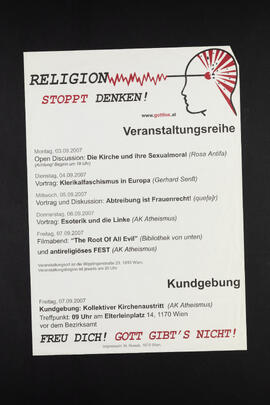 Religion stoppt denken! Veranstaltungsreihe. Kundgebung Kollektiver Krichenaustritt
