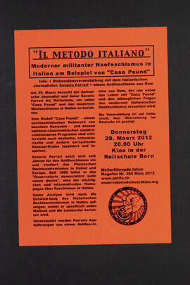 Moderner militanter Neofaschismus in Italien am Beispiel von „Casa Pound“. Veranstaltung