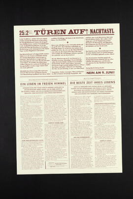 Nachtasyl. Konzerte, Filme, Gespräche. Für eine menschliche Asylpolitik. Nein am 9. Juni.