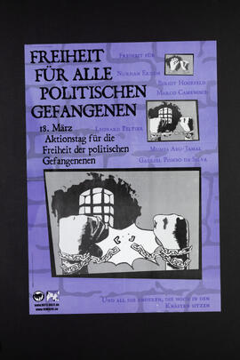
MärzAktionstag für die Freiheit der politischen Gefangenen. Freiheit für Nurhan Erdem, Birgit Hogefeld, Marco Camenisch, Leonard Peltier, Mumia Abu-Jamal, Gebriel Pombo da Silva
