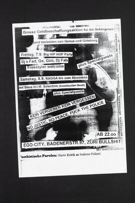 Grosse Geldbeschaffungsaktion für die Gefangenen und Verletzten von Genua und Göteborg. Ego-City